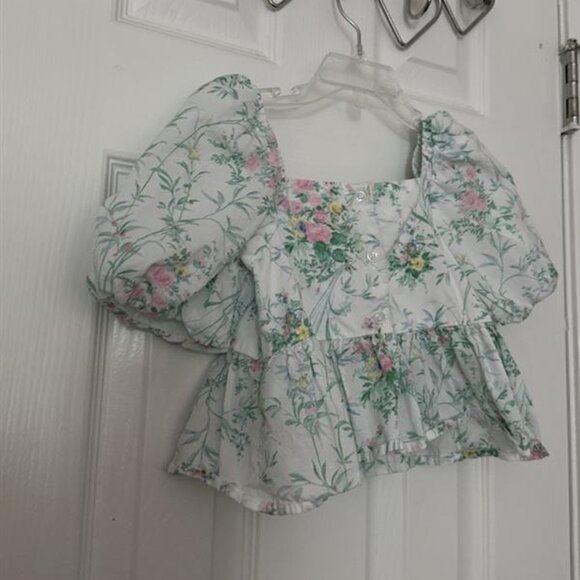 Janie and Jack Floral Bubble Sleeve Peplum Top - Picture 3 of 9